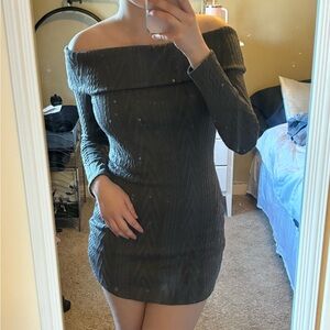 Grey Off the Shoulder Sweater Dress
